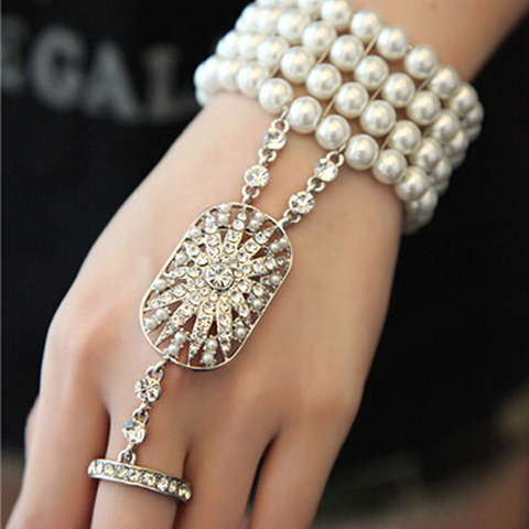 The Great Gatsby Bracelets Bella Fashion Pearl Bridal jewelry Bridal Bridesmaid Clear Stretch Austrian Bracelet Set for Women ► Photo 1/6