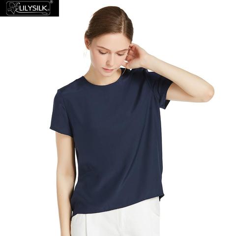 LilySilk Silk Blouse Women Top Shirt Short Sleeve Tee Ladies Pure Nature Mulberry Round Collar Button Slit Back Closure Elegant ► Photo 1/6