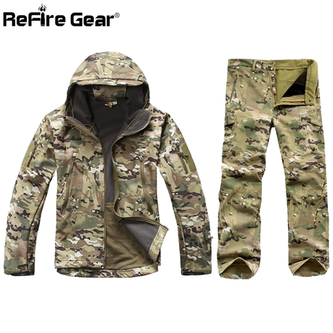 Waterproof Men's Soft Shell Tactical Jacket Army Windbreaker Fleece Coat  Hooded