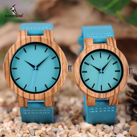 BOBO BIRD Women Watches Zebra Wooden Timepieces Turquoise Blue Men Watch Lovers Great Gifts Relogio Masculino Drop Shipping ► Photo 1/6