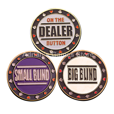 3PCS/Set 1 Dealer 1 Small Blind 1 Big Blind Poker Chips Set Poker Games Accessory Brass Poker Card Guard ► Photo 1/6