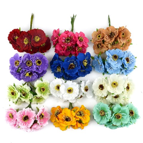 6pcs/lot 4cm Real Touch Mini Silk + tamen Artificial Poppy Bouquet/ Wedding Favor Box Rose Flowers For DIY Scrapbooking Flower ► Photo 1/6