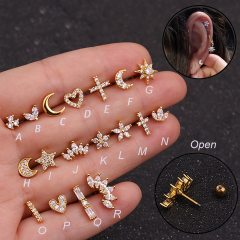 1Pc Zircon Stone Ear Piercing Tragus Ring 1.2*6mm 16G Earrings Ear Piercing Cartiliage Ear Piercing Jewelry ► Photo 1/6