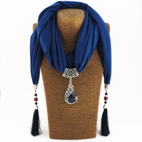 women Scarf Pendant Necklace Nature Stone pendant necklace Fringe tassel Scarf Jewelry With beads Ethnic Jewelry ► Photo 1/4