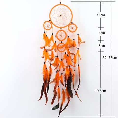 Handmade Dreaming Catcher Hanging Ornament Wind Chimes Indian Feather Pendant Dreaming for Home Car Wall Decor Orange ► Photo 1/6