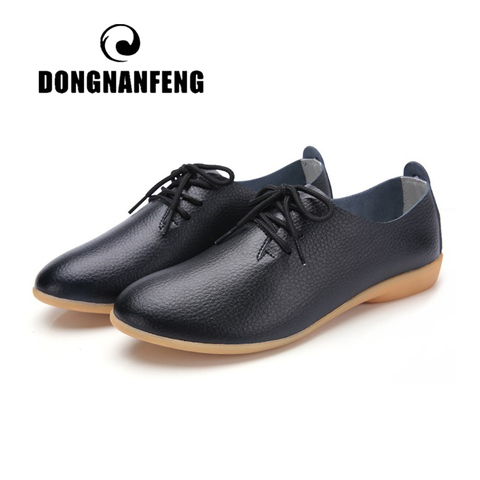 DONGNANFENG Women Ladies Female Mother Leather Shoes Flats Loafers Cow Genuine Leather Pigskin Lace Up Moccasins 35-41 XXH-929 ► Photo 1/6