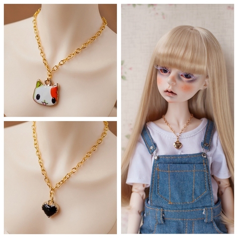 1PCS Blyth Dolls Necklace with chains Cute Heart Cat Bowknot Pendants adjustable necklaces for Blyth 1/6 BJD Dolls Accessories  ► Photo 1/6