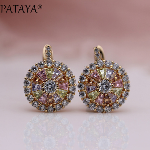 PATAYA New Original Design 585 Rose Gold Luxury Micro-wax Inlay Natural Zirconia Dangle Earrings Women Wedding Earring Jewelry ► Photo 1/6