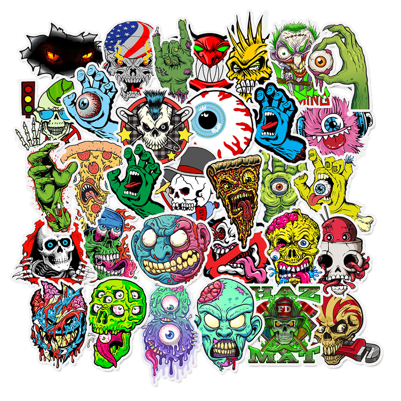 50Pcs Skull Terror Stickers Pack Graffiti Dark Vinyl Laptop Skateboard Decal DIY 