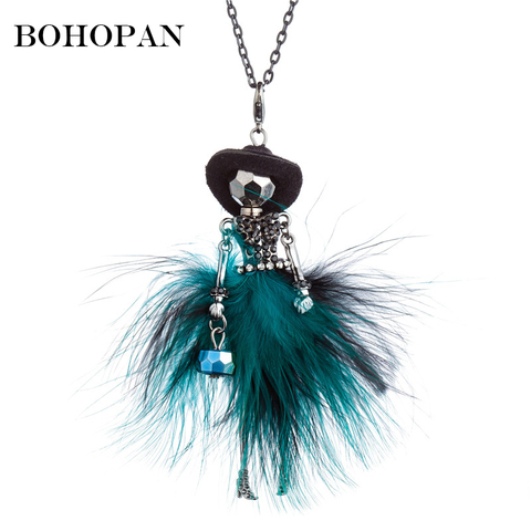 Elegant Long Chain Pendant Necklaces Black Hat Fur Dress  Rhinestone Doll Statement Necklace Women Cloth Accessories Jewelry ► Photo 1/6