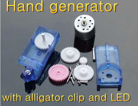 (In bulk) Hand generator,DIY Mechanical dynamo,Reduction gear box,with alligator clip and LED ► Photo 1/5