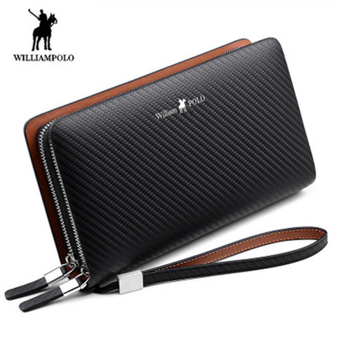 Williampolo men's wallet Fashion New Arrival 100% Cow Leather Business Solid Zipper Long Mens Clutch Wallet Male Handbag Wallet ► Photo 1/6