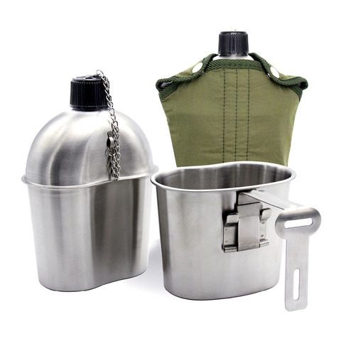 0.5L 1L Stainless Steel Military Canteen Portable Cup Green Cover Camping Hiking Army Camping Picnic Tableware Travel Accessorie ► Photo 1/6