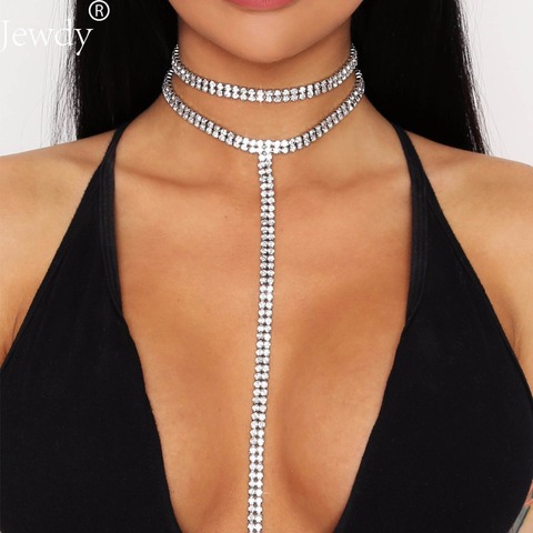 2022 Rhinestone Double Choker Necklaces Lariat Chain Pendant 90s Collier Women Chocker Statement Maxi Collar Wedding Jewellery ► Photo 1/6