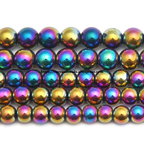 Natural Stone Rainbow Plated Hematite Round Beads 4 6 8 10 MM 15