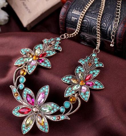 New SBY1276 Fashion Bohemian chain Chokers chunky big statement Flower Stone Beads necklaces Collars ► Photo 1/6