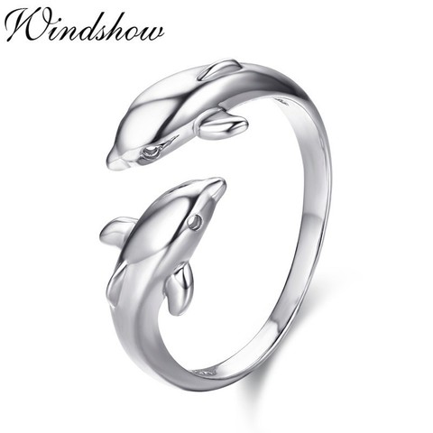 Cute 925 Sterling Silver Double Dolphin Rings For Women Girls Kids Jewelry Finger Toe Anillos Opened Bague Argent Aneis Anillo ► Photo 1/6