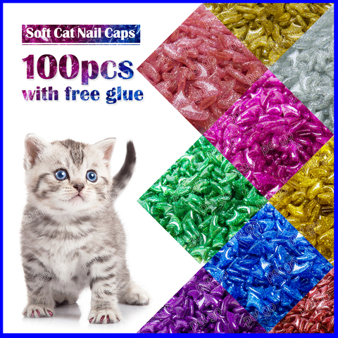 New Fashion colour Cat  Nail Caps soft cat  Claw  Soft Paws100PCS/lot with free Adhesive Glue Size XS S M LGift for pet ► Photo 1/6