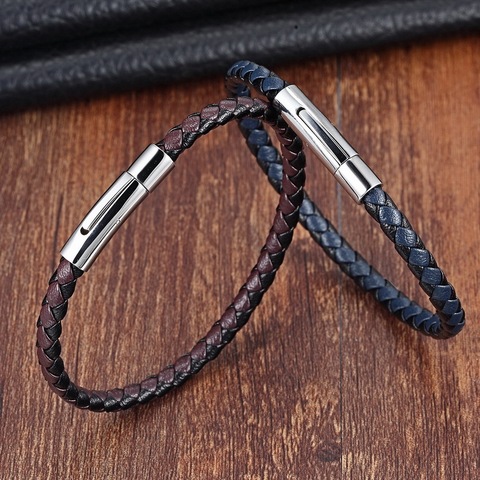 XQNI Stainless Steel Bracelet Men Genuine Leather Bracelets Simple Style Ladies Black Color Leather Bracelet for Women ► Photo 1/6