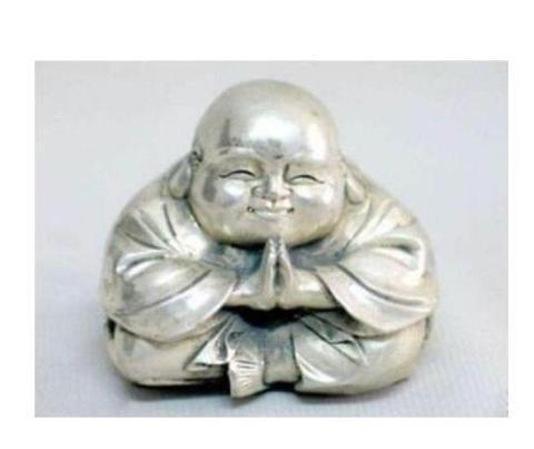 Chinese tibet silver carved happy buddha figurine ► Photo 1/1