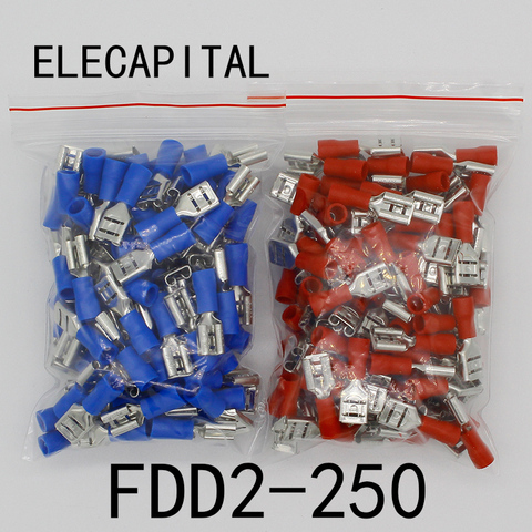 FDD2-250 Female Insulated Electrical Crimp Terminal for 1.5-2.5mm2 Connectors Cable Wire Connector 100PCS/Pack FDD2.5-250 FDD ► Photo 1/3