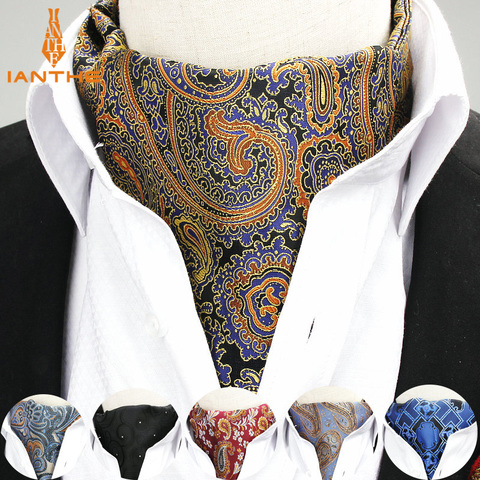 Men Vintage Paisley Geometric Wedding Formal Cravat Ascot Scrunch Self British style Gentleman Polyester Silk Neck Tie Luxury ► Photo 1/6