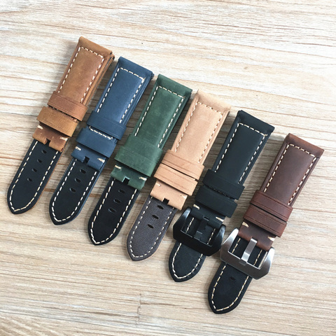 24mm Italy Mate Nubuck Genuine Leather Watch Band Strap for PAM Luminor Radiomir Stainless Steel Buckle Watchband Wristband ► Photo 1/6