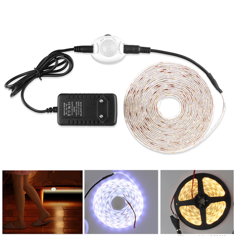 New PIR Motion Sensor & Light control Night Light IP65 Waterproof LED Strip 2835 SMD 12V 1M~5M for Kitchen Cabinet Bedroom etc. ► Photo 1/6