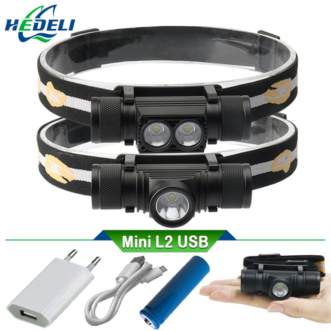 xm l2 led headlamp USB headlight  18650 rechargeable battery torch Head flashlight ed head lamp waterproof camping light T6 lamp ► Photo 1/6