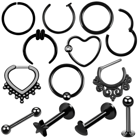 1PC Steel Black Seamless Hinged Nose Hoop Septum Clicker Piercings Heart Star Lip Labret Ring Ear Cartilage Tragus Sexy Jewelry ► Photo 1/6