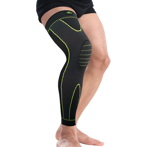 Hot elastic yellow-green stripe sports lengthen knee pad leg sleeve non-slip bandage compression leg warmer for men and women ► Photo 1/6