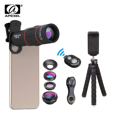 APEXEL Phone Lens Kit Fisheye Wide Angle macro 18X telescope Lens telephoto with 3 in 1 lens for Samsung Huawei all smartphones ► Photo 1/6