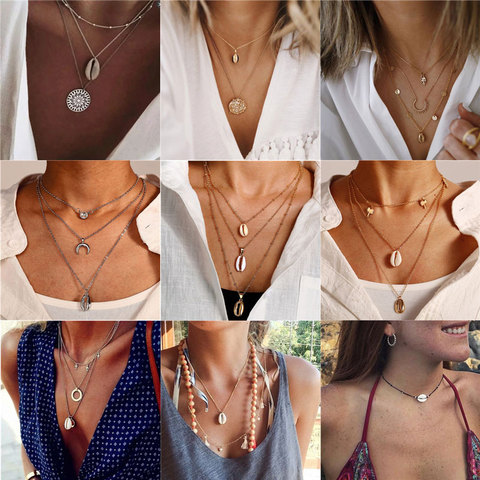 Modyle Bohemia Multilayer Shell Pendant Necklace Gold Color Crystal Metal Choker  Necklaces for Woman Jewelry - Price history & Review, AliExpress Seller -  Modyle Official Store