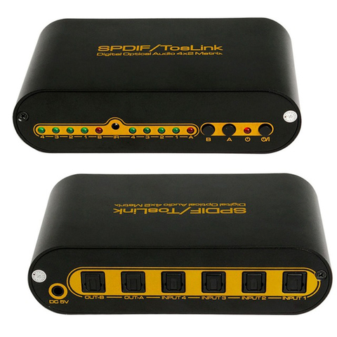 SPDIF TOSLINK Digital Optical Audio True Matrix 4x2 Switcher Switch Splitter 4 In 2 Out Video Converter Remote Control ► Photo 1/1