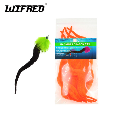 Wifreo 5pc/pa L Fly Tying Magnum Dragon Tails Pike Mustky Steelhead Saltwater Fly Snake Wiggle Tail Tying Tail Material Chenille ► Photo 1/6
