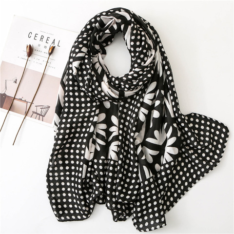 Ladies Fashion Black White Dot Floral Viscose Shawl Scarf Autumn Ethnic Printe Muffler Headband Foulards Sjaal Wrap Hijab Snood ► Photo 1/6