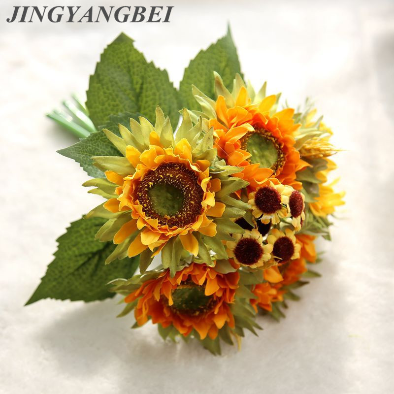 15-Head Sunflower Bouquet Artificial Silk Fake Flowers Wedding Home Party Decor