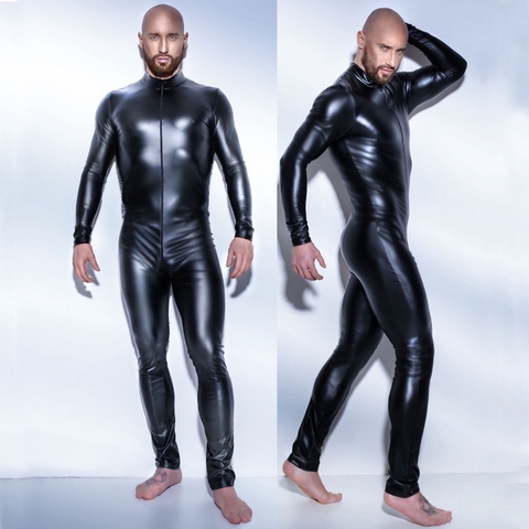 Men Sexy Wetlook Faux Leather Latex Catsuit Bodysuit Hot Erotic Lingerie zentai gay fetish Wear pvc costume Open Crotch Clubwear ► Photo 1/6