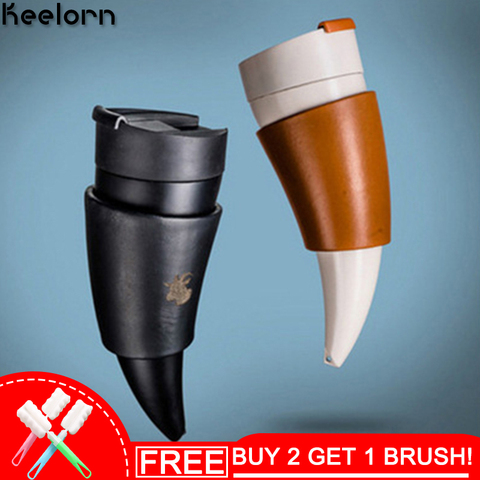 Keelorn 330ml Stainless Steel Vacuum Bottle Creative Goat Horn Coffee Mug Sports Thermos Direct Drinking Portable Vacuum Cup ► Photo 1/4