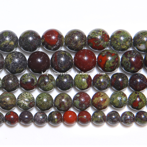 Free Shipping Natural Dragon Bloodstone Stone Round Loose Beads 15