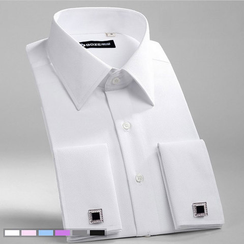 Men's Slim Fit French Cufflinks Shirt Non Iron Long Sleeve Cotton Male Tuxedo Shirt Formal Mens Dress Shirts With French Cuffs ► Photo 1/6