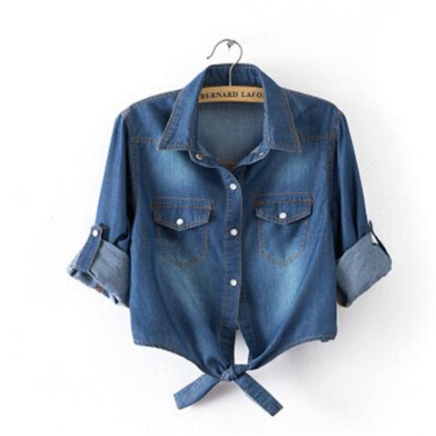 Summer Casual cropped sleeves Shirt women 2022 Denim cotton short Shirts button up blouses plus size womens sexy Blouse tops ► Photo 1/5