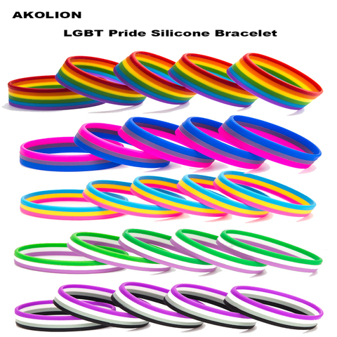 LGBT Pride Rainbow Pansexual Asexual Genderqueer Bisexual Silicone Rubber Bracelets Gay Lesbian Wristband Jewelry 1PCS ► Photo 1/6