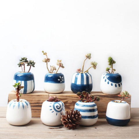 Set of 8 Original Design Mini Ceramic Succulent Plant Pot Handmade Porcelain Planter Home Decor Flower Pot Bonsai Planter ► Photo 1/6