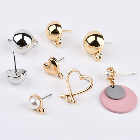 DIY self-made ear jewelry materials, alloy cross peach heart Pearl Plastic semi round Ear Studs Earrings accessories ► Photo 1/6