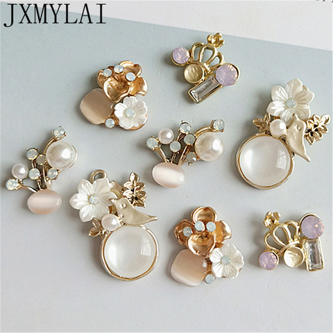 10 PCS Metal Alloy KC Gold Rhinestone Pearl Flowers Connectors Charms DIY Hair Accessories ► Photo 1/6