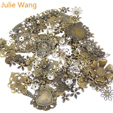 Julie Wang 50g/Pack Vintage Mixed Flower Leaf Antique Color Iron Charms Necklace Pendants Findings Jewelry Making Accessory ► Photo 1/6