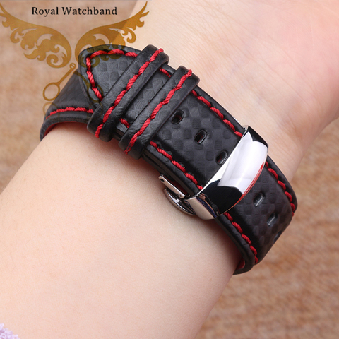 Watch band 18mm 20mm 22mm 24mm Popular Red Stitching Carbon Fiber Fabric Replacement Genuine Leather Watchb and Starp Bracelets ► Photo 1/4