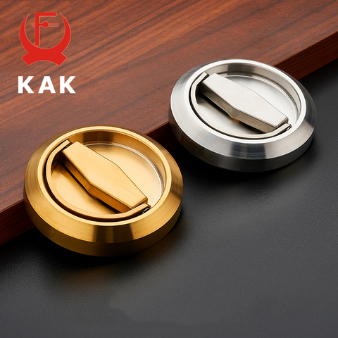 KAK 304 Stainless Steel Recessed Invisible Cup Door Handle Privacy Hidden Door Locks Cabinet Pulls Fire Proof Disk Ring Handle ► Photo 1/6