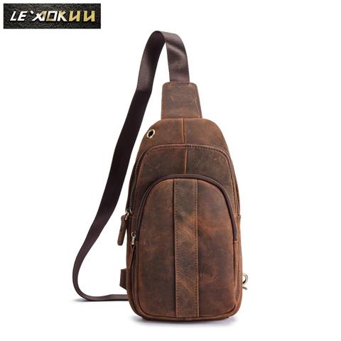 Men Quality Leather Casual Design Chest Sling Bag Fashion Travel One Shoulder Bag 8